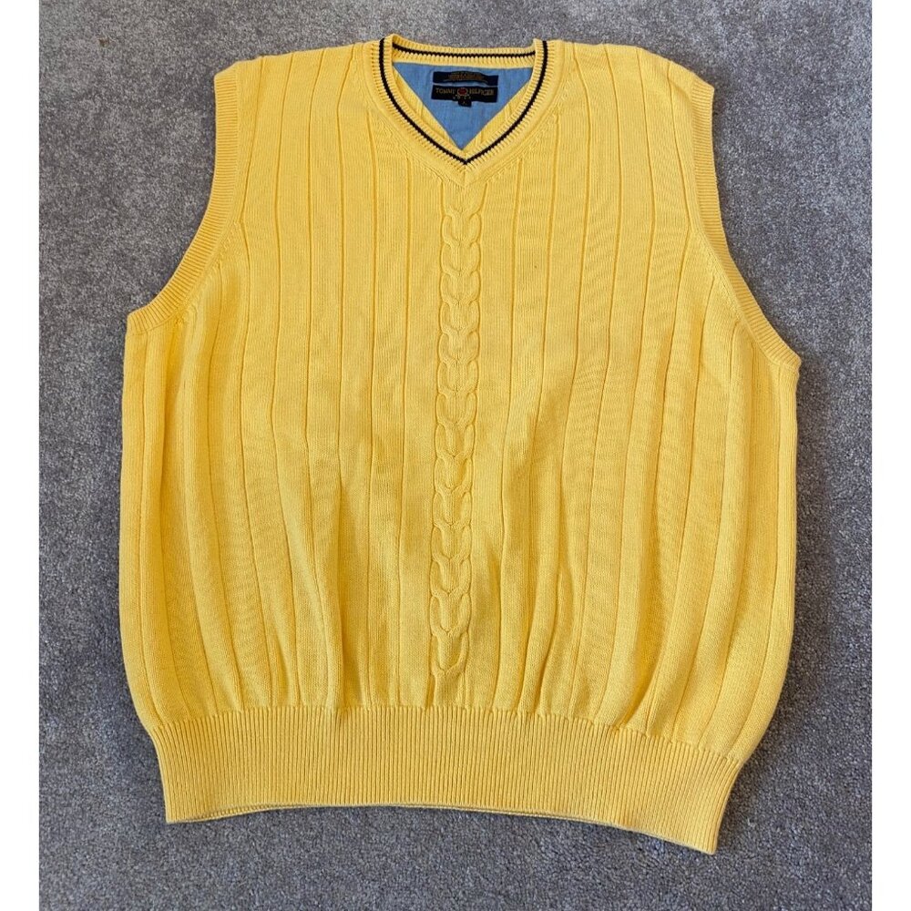 Tommy Hilfiger Golf Yellow Sleeveless Sweater Vest Large 100% Cotton